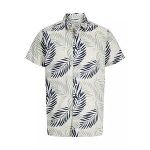 JJ Rebel palm‎ print short sleeve shirt in off-white - Size XL